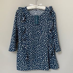 Michelle McDowell ruffle front blue white polka dot blouse 3/4 sleeve size XL